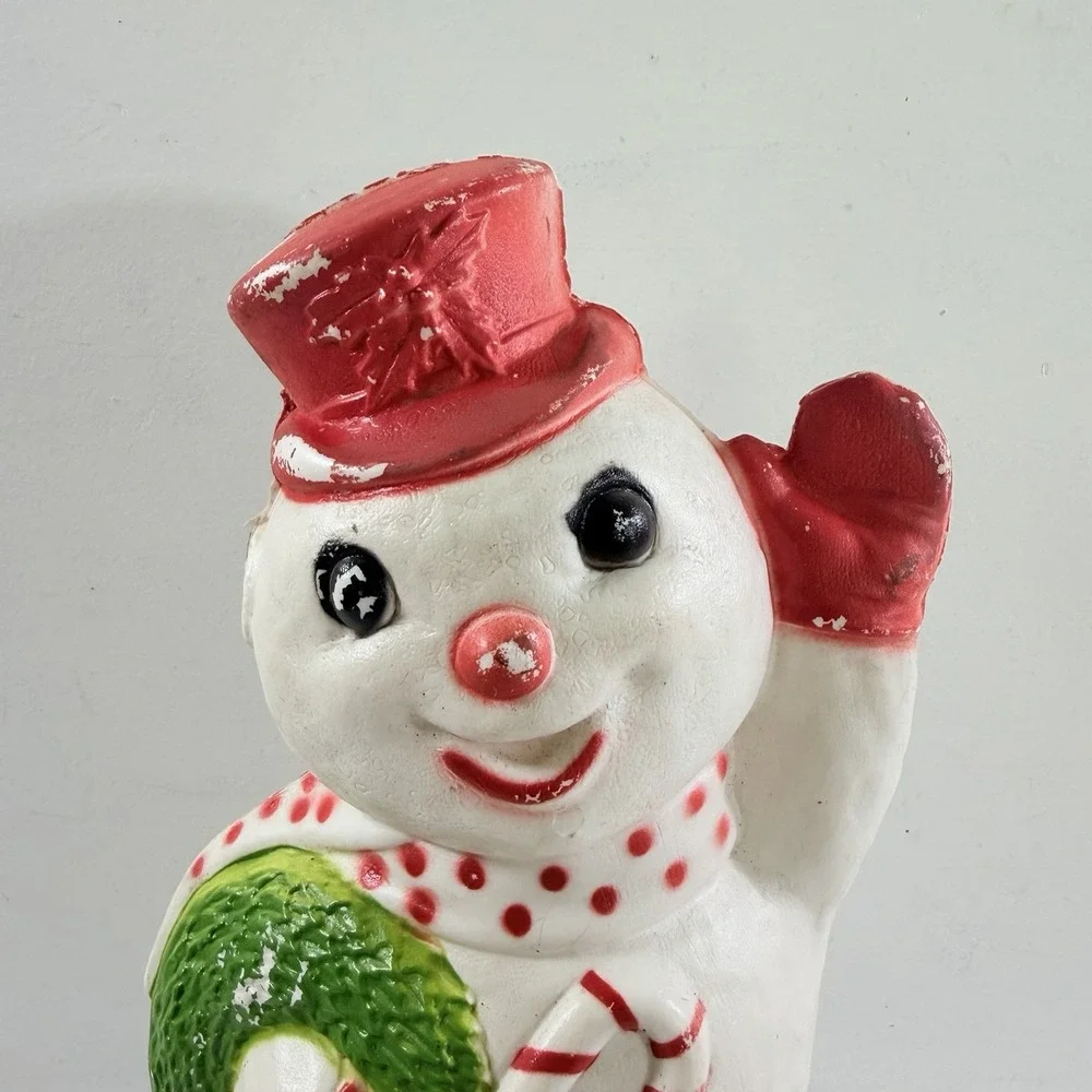 Vintage DAPOL Plastic Christmas Snowman W/ Wreath Blow Mold 12.5